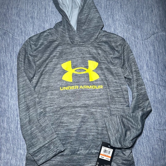 Under Armour Heather Gray Hoodie with Vibrant Yellow Logo - Picture 1 of 1
